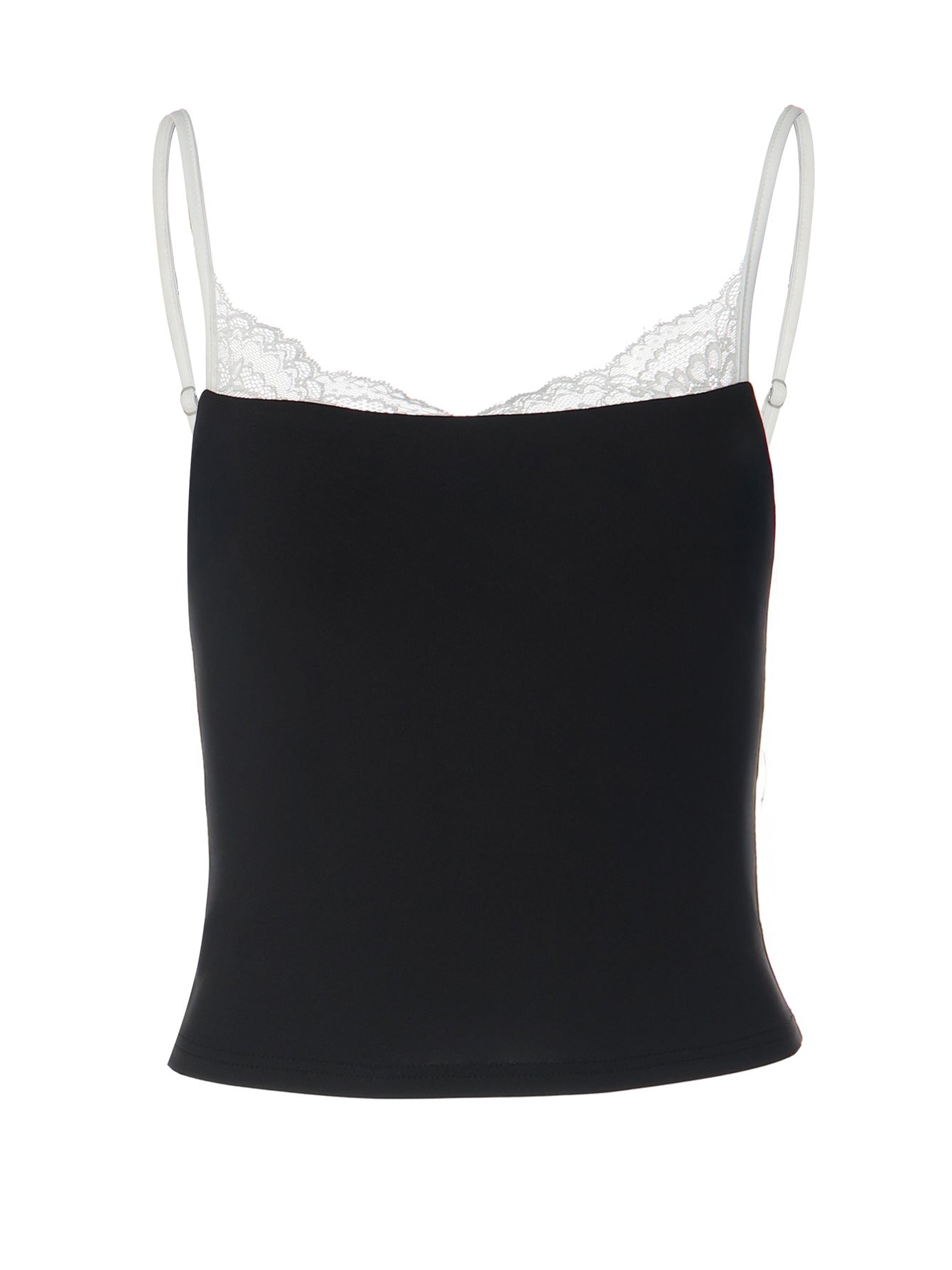 Women's Black Lace-Trim Spaghetti Strap Camisole – Contrast Lace Scoop Neck Tank Top - Image 5