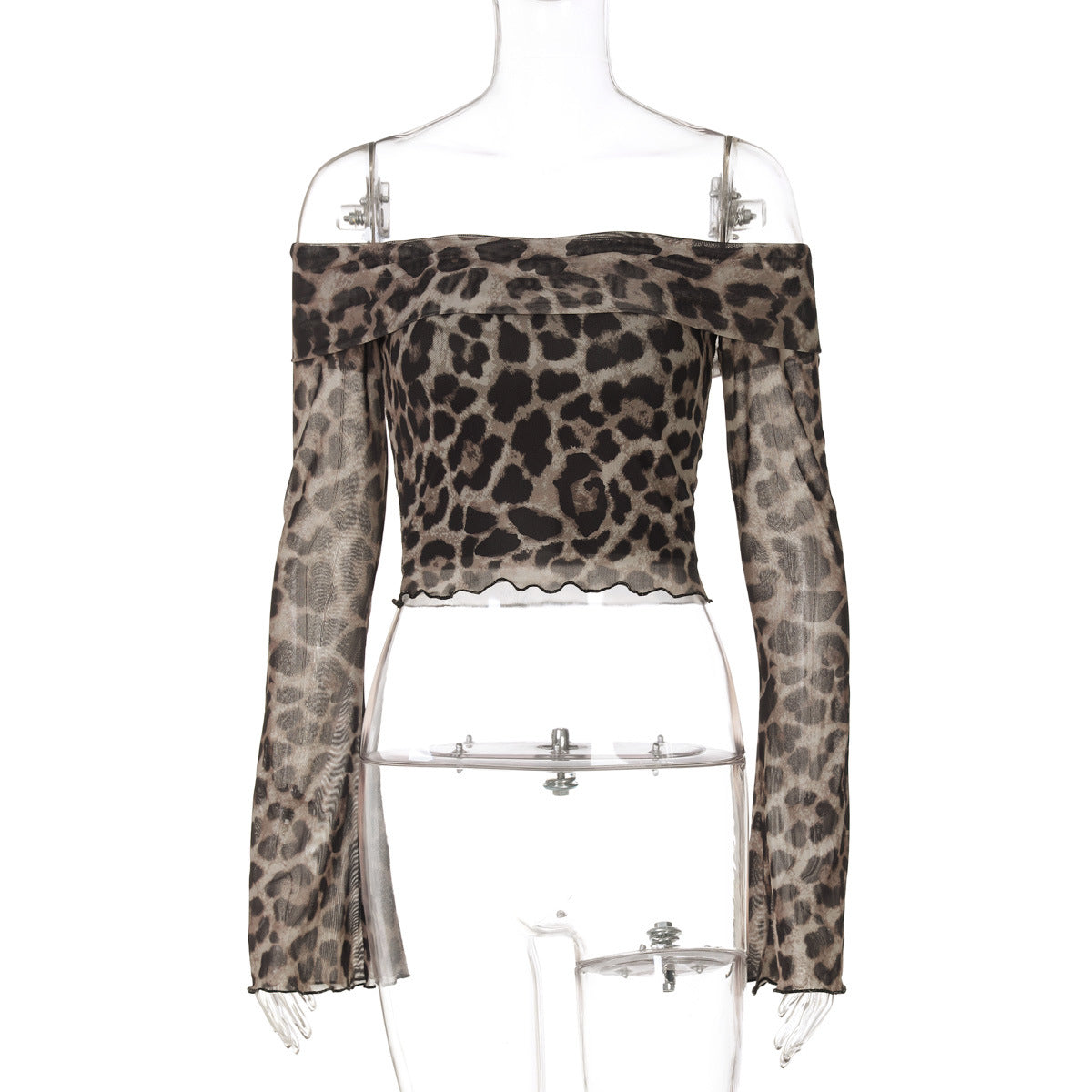 Women's Off-Shoulder Leopard Print Long Sleeve Top - Image 6